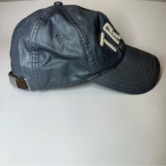 True Religion Men's Adjustable Leather Strapback Waxed Thick Stitch Hat Cap